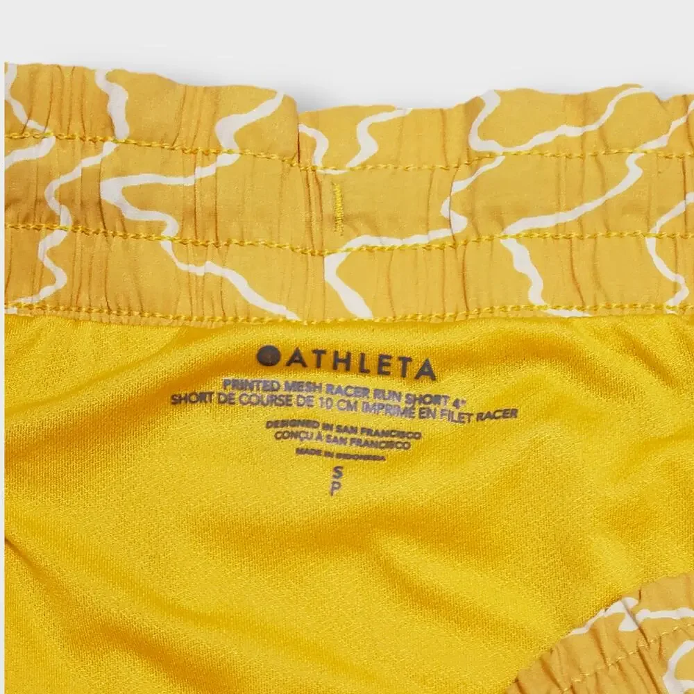 Athleta Printed Mesh Racer Run Short 4" Yellow Small Athleisure Casual Active - Picture 4 of 8